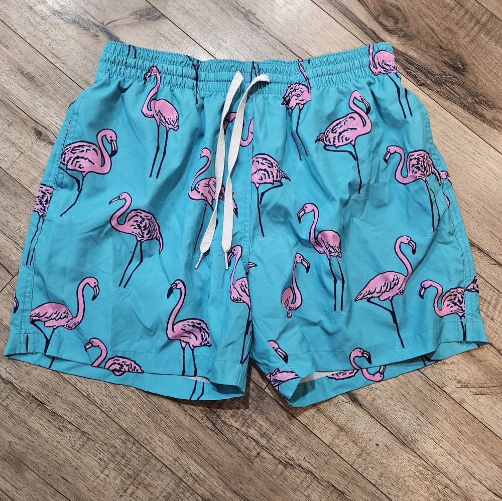 Chubbies Blue Flamingo Swim Trunks sz Large 5.5 Inseam Drawstring